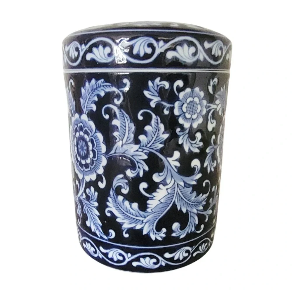 Pier 1 Mandarin Lidded Canister Jar 7.5
